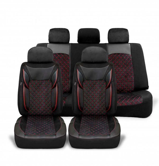 Huse scaune auto universale, piele ecologica neagra cu material textil