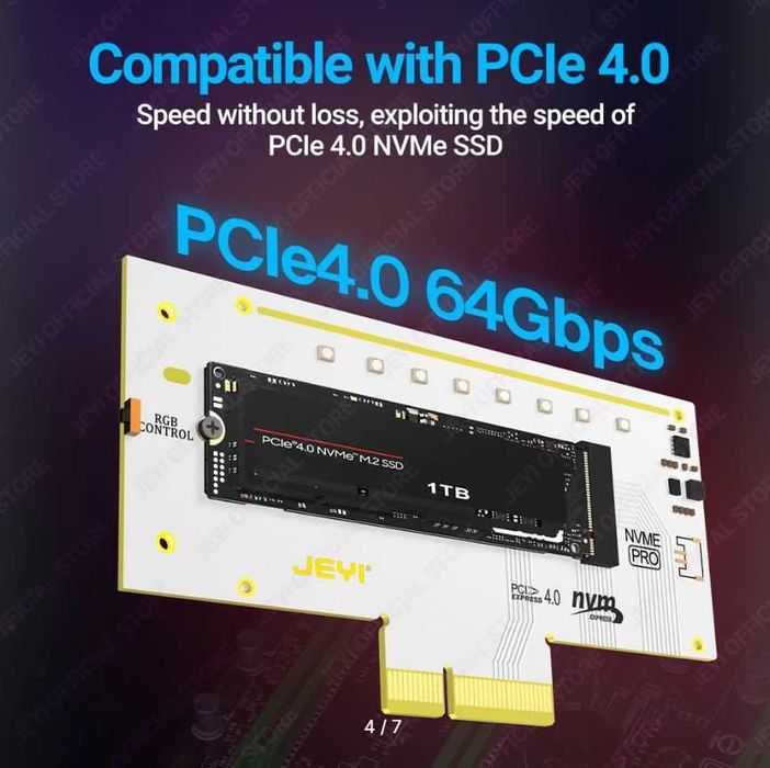 Адаптер PCI-E 4.0 → M.2 NVMe JEYI Volleystar Gen2 | до 64 Гбит/с