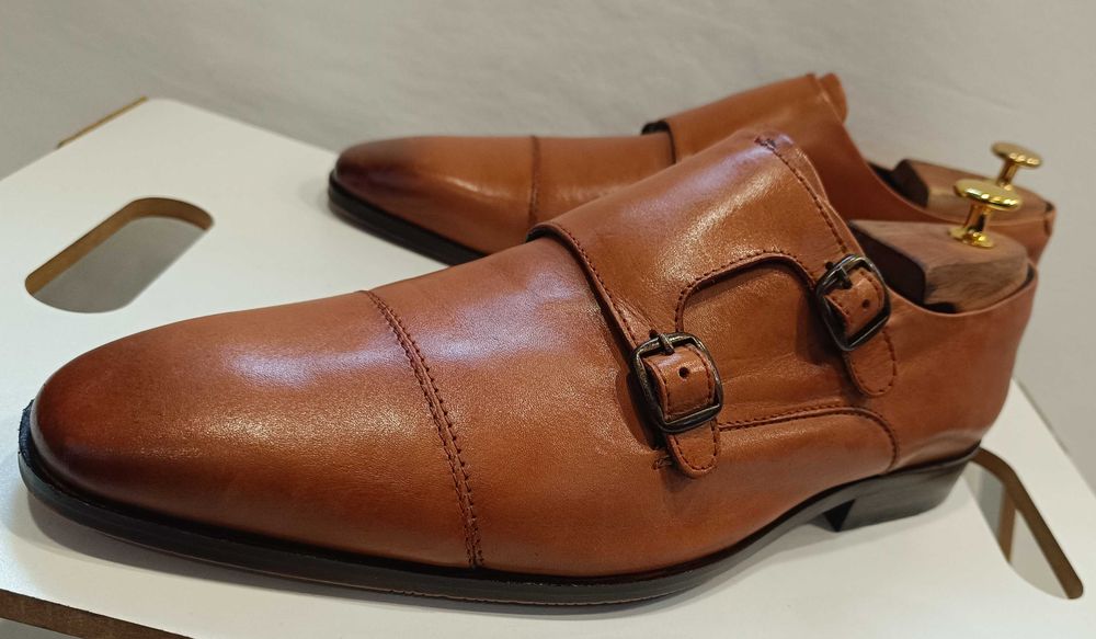 Pantofi double monk 43 43.5 premium Pier One piele naturala moale