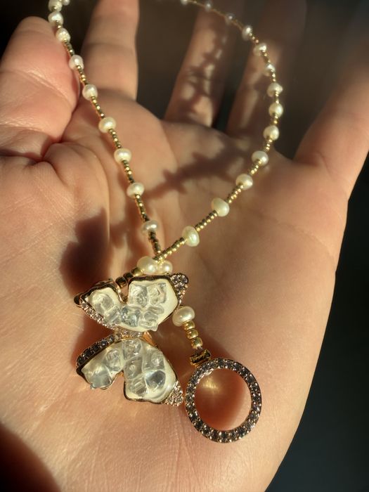 Colier fluture - Placat aur 18K, Perle de cultură și Miyuki