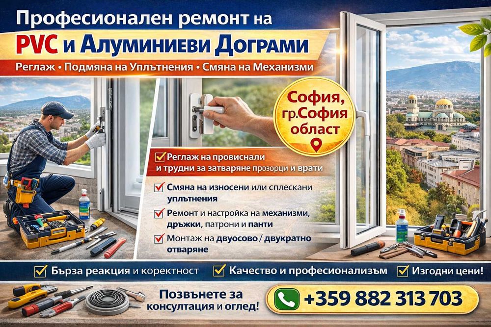 Ремонт на PVC и алуминиева дограма София-Реглаж, уплътнения, механизми