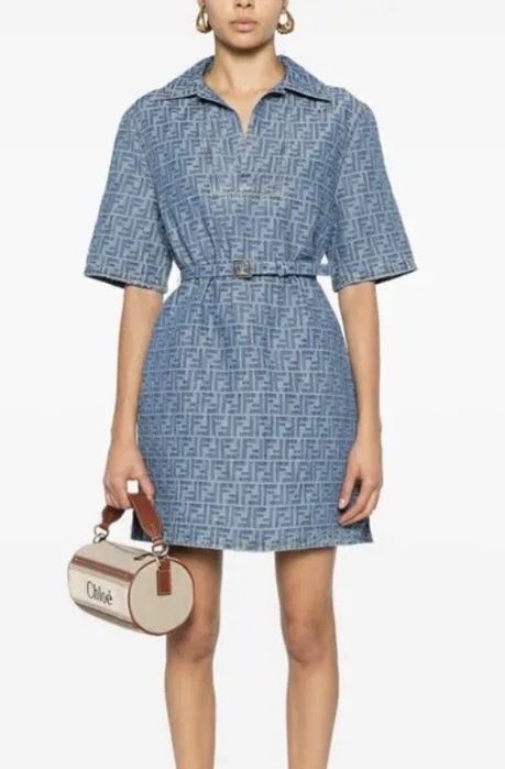 FENDI Ff-Motif Belted Mini Dress Оригинална Рокля, Нова