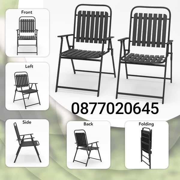 Сгъваем градински стол – метал и пластмаса – черен 55×55×90