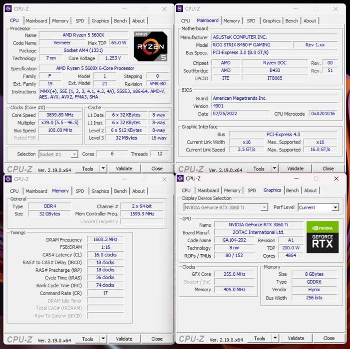 PC gaming Ryzen™ 5 5600x / RTX 2060 / RTX 3060Ti 8 GB / 32 Gb RAM DDR 4 / SSD 500GB + 1TB
