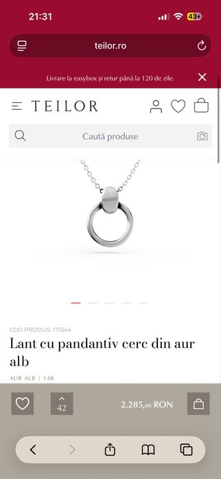 NOU!! Lant din aur  alb, Teilor ( cerceii nu sunt inclusi in pret)