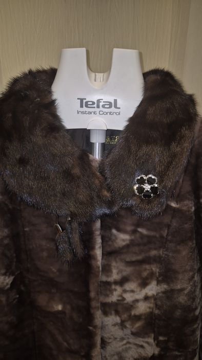 Шуба мутон с норковым воротником