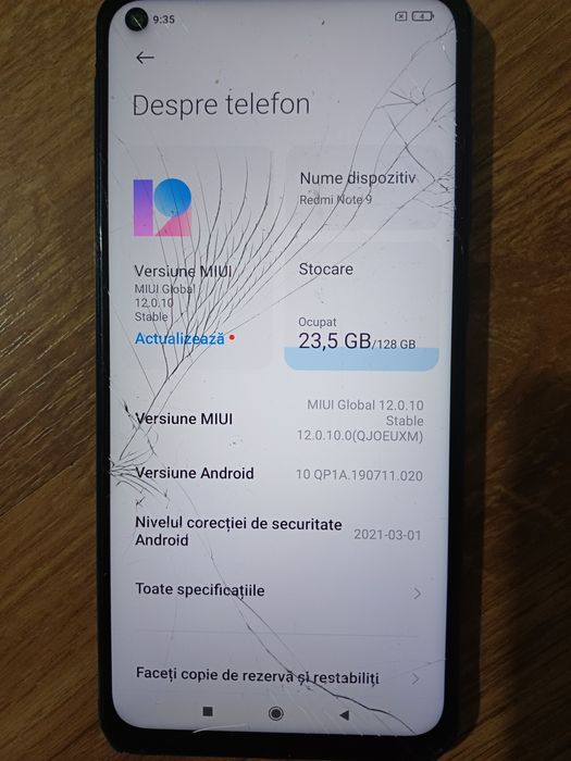 Xiaomi Redmi Note 9 functional. Nu are suportul pentru sim