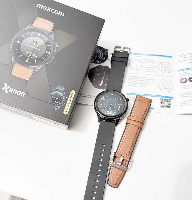 Smartwatch Maxcom FW46 Xenon - 2 curele (silicon + piele) - functii sanatate