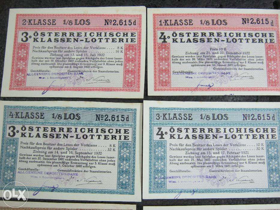Lot,12 bucati,bilete vechi, LOTERIE AUSTRIA,1920-1921