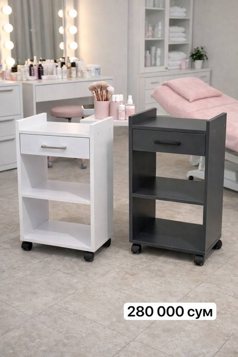 Тележка помощница этажерка Тумбочка  роликах для салона красоты и кос