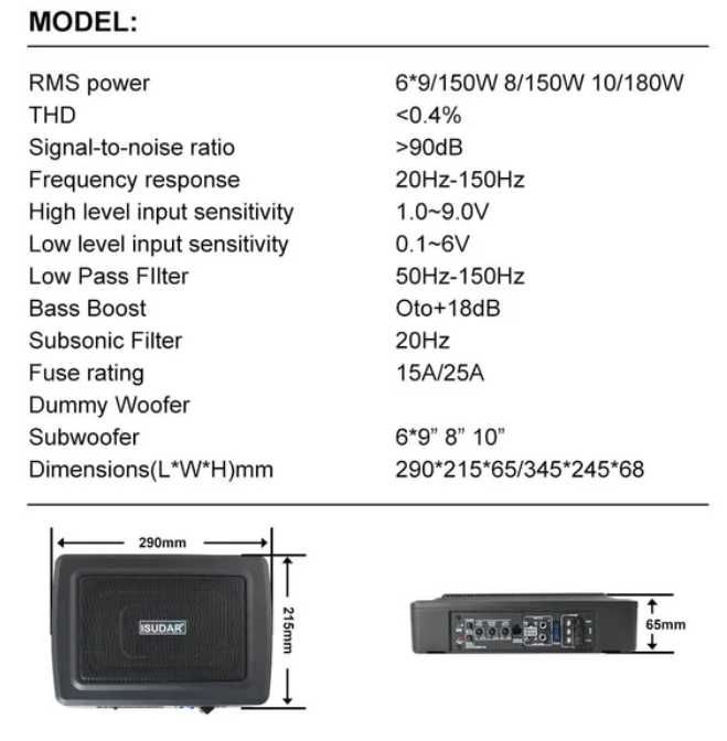 Subwoofer Auto Activ ISUDAR Slim Sub Scaun | Amplificator Integrat NOU