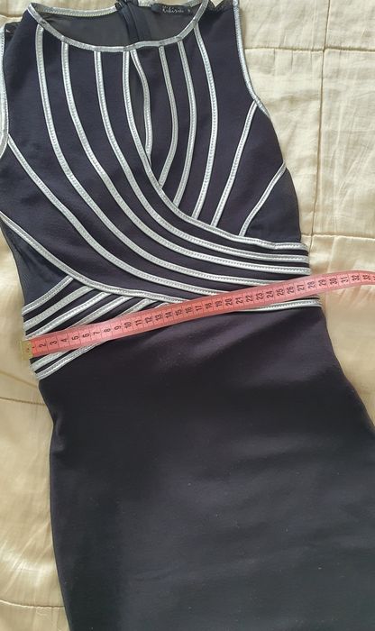 Kikiriki XS/S rochie bodycon neagră cu inserții argintii mini, club party ocazii