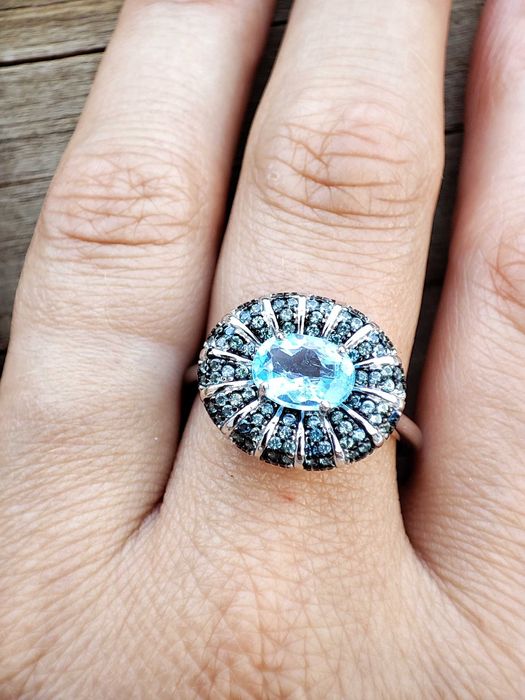 925 - Inel Argint Cu Topaz Si Safir Masura 20