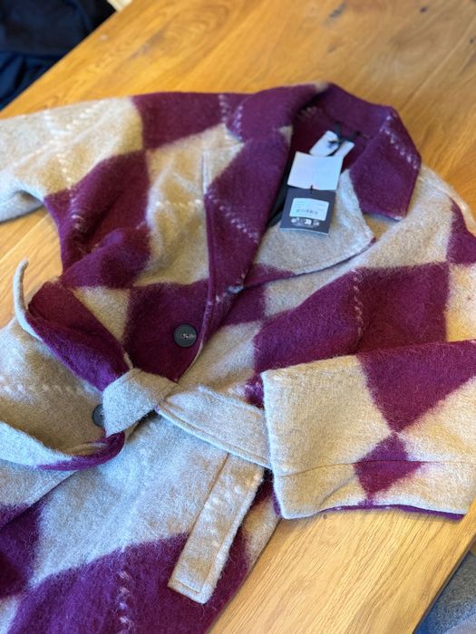 Италианско палто вълна бордо бургунди бежово Lumina