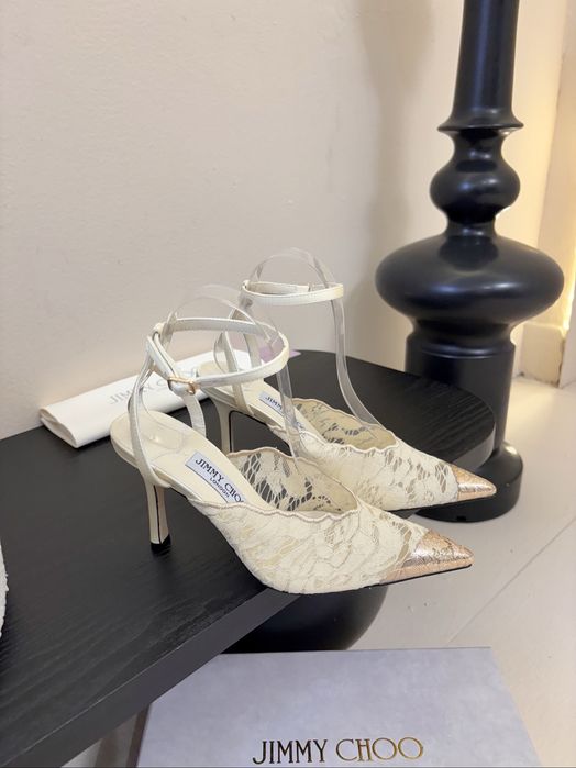 Pantofi Jimmy Choo Faiz leather-trimmed lace pumps