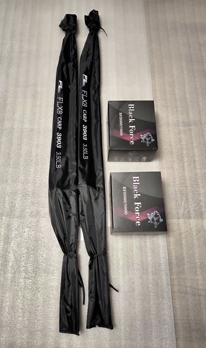 SET 2 Lansete FLX8 3.90M 3Segmente 3.5LBS + 2 Mulinete FL BLACK F 9000