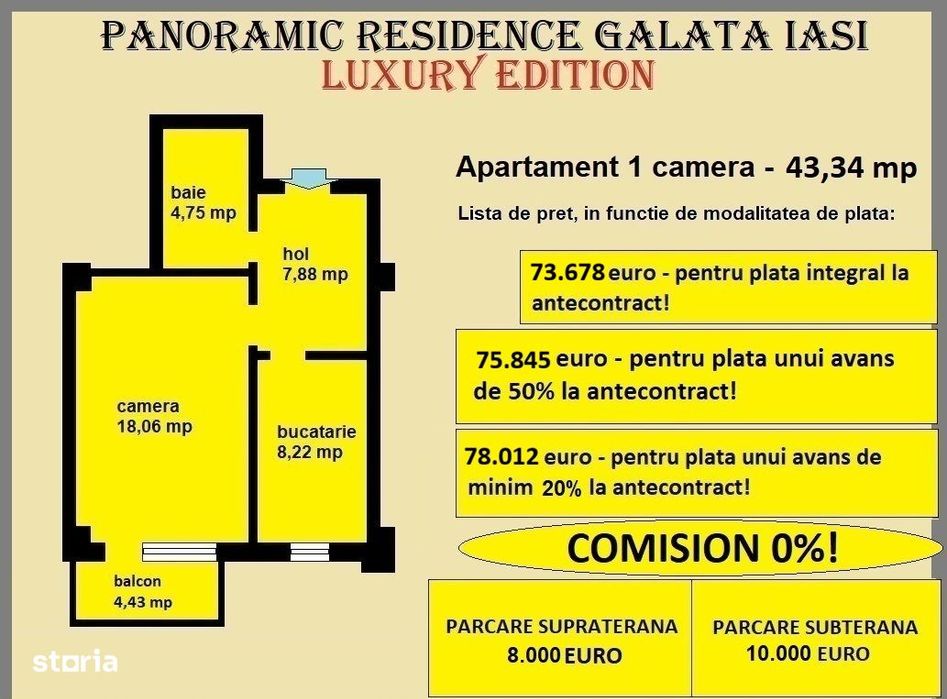 Apartament 1 camera de vanzare in Iasi, Galata, 43,34 mp, bloc nou