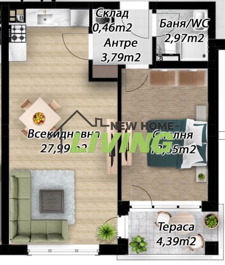 Продава се Двустаен апартамент в Пловдив, Коматево - 72 кв.м за 500 €/кв.м - Снимка #1