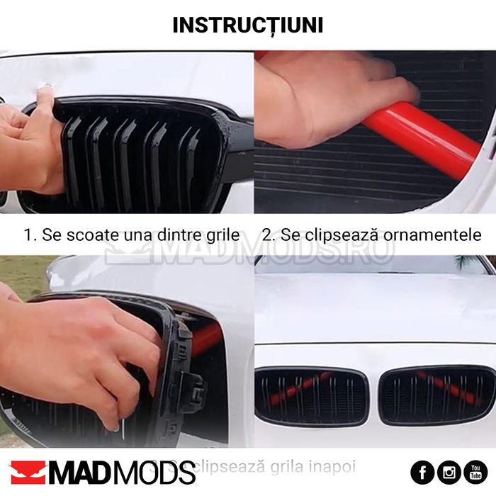 Ornamente V-BRACE Grile Bara BMW Seria 1 2 3 4 5 6 7 X1 X2 Rosu lucios