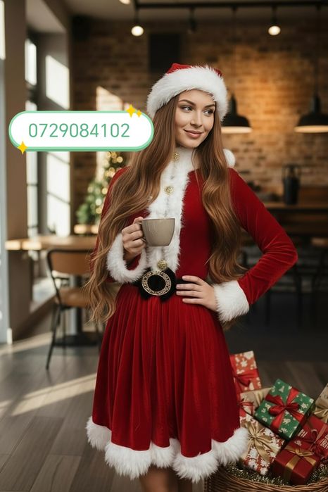 Rochie Crăciunita femei costum Crăciunita lux  made în România  S M L