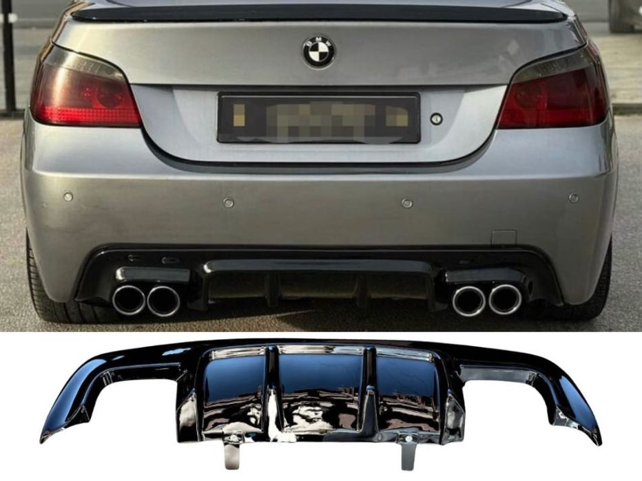 Двоен Дифузьор Оребрен BMW БМВ E60 E61 – Черен Гланц M-Tech НА СКЛАД!