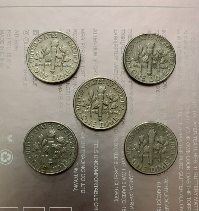 Набор монет One dime USA 5шт. Нумизматика