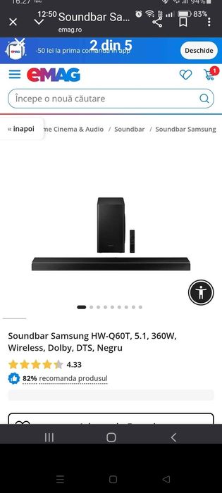 Soundbar Samsung Q60 T 360W 5,1 Redare Hfi internet wireless USB HDMI