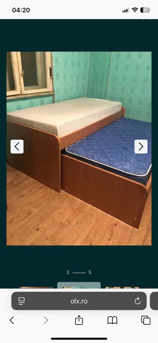 Pat dublu 200cmx90cm cu trei sertare si doua saltele incluse