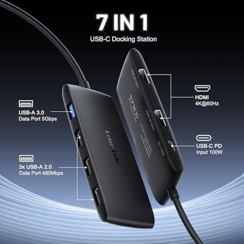 Нов хъб Докинг станция 7-в-1 USB C, двойно 4K HDMI, зареждане 100W