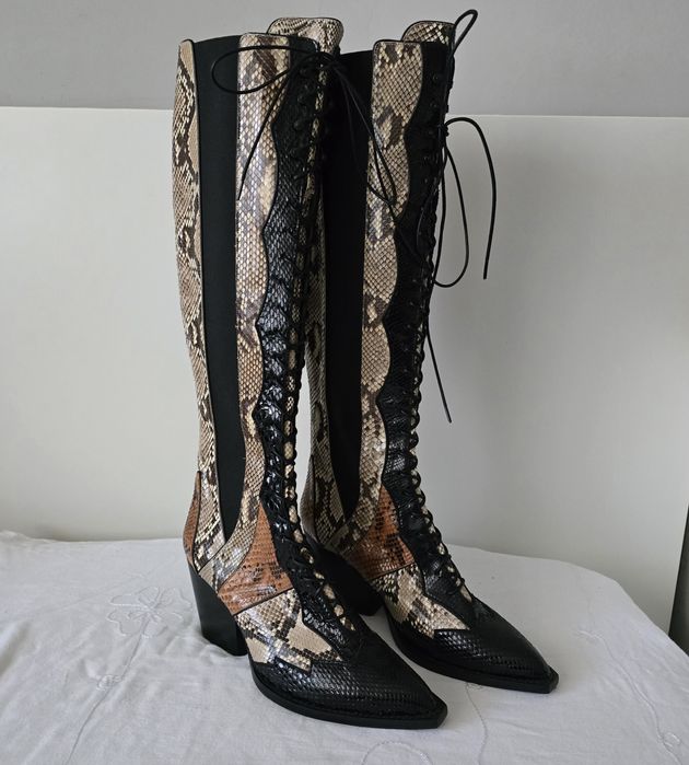 Coach Lace Up Boot With Patchwork Snake  луксозни ботуши