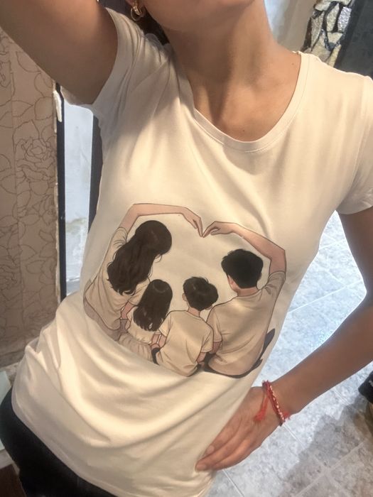 Дамска тениска XS с принт семейство