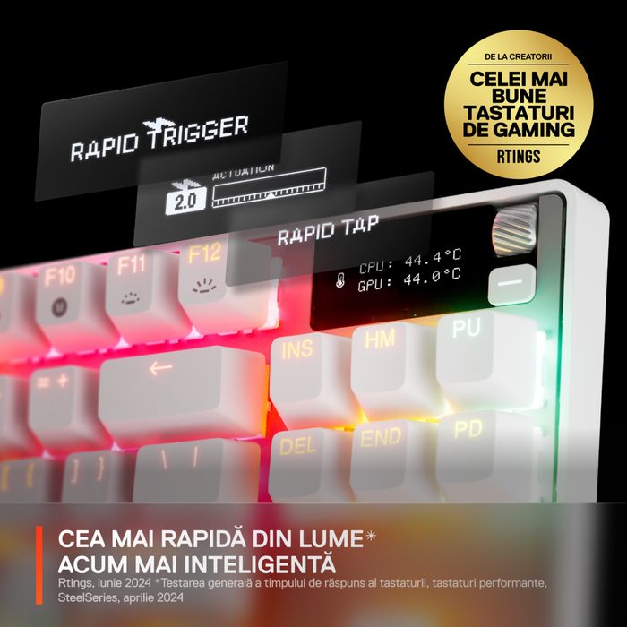 Tastatura gaming SteelSeries Apex Pro TKL, alba, OmniPoint 3.0, Rapid Trigger
