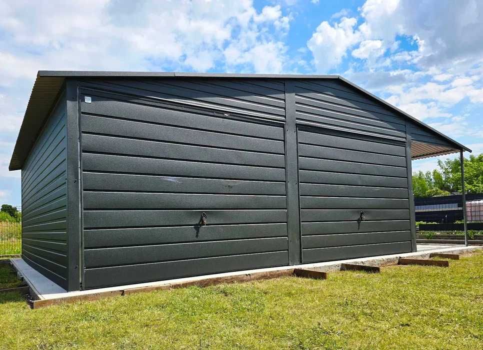 Garaj 6 m × 6 m din tablă acrilică + Copertină 2 m × 6 m