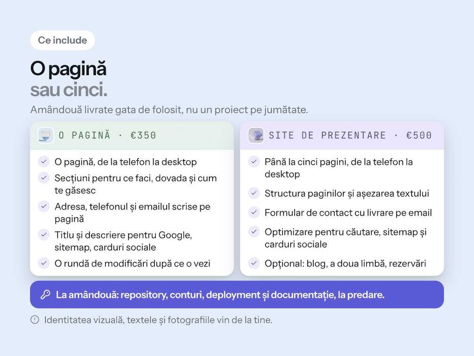 Creare site de prezentare și aplicații mobile, preț fix în scris