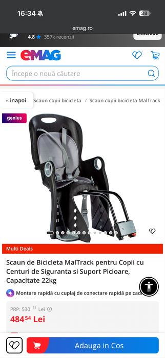 Scaun bicicleta pentru copii pana la 5 ani (22 kg)