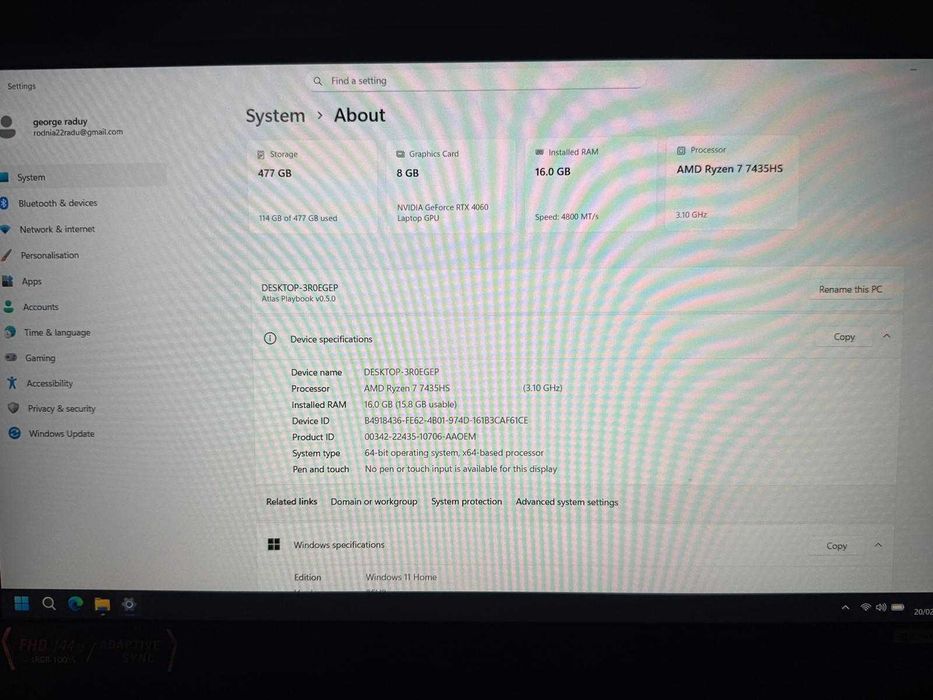 ASUS TUF Gaming A15 (FA507) – Ryzen 7 7435HS / RTX 4060 8GB /16GB RAM
