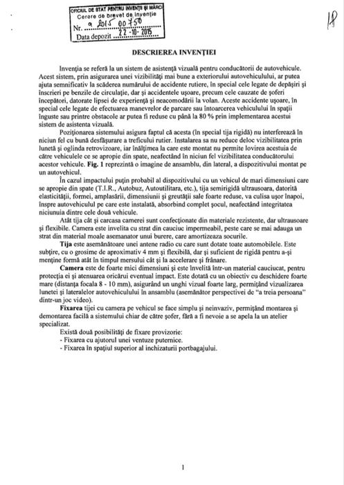 Inventie AlterVision + Prototip - dispozitiv asistenta vizuala auto