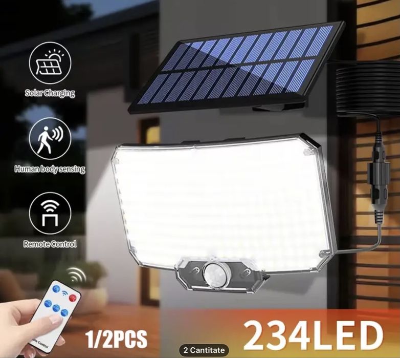 2 Bucăți lampă solară cu senzor de mișcare și telecomandă/ 2 bucăți .