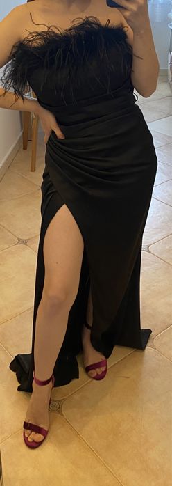 Rochie neagra lunga nasa (cu pene)