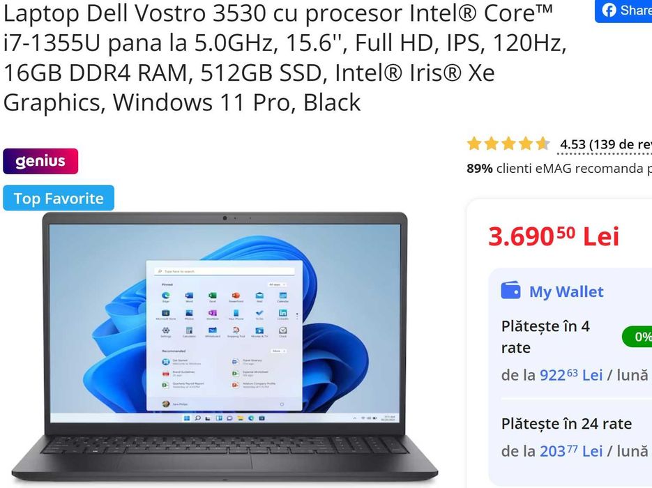 DELL Vostro 3530 i7 / 16GB / 512SSD – NOU