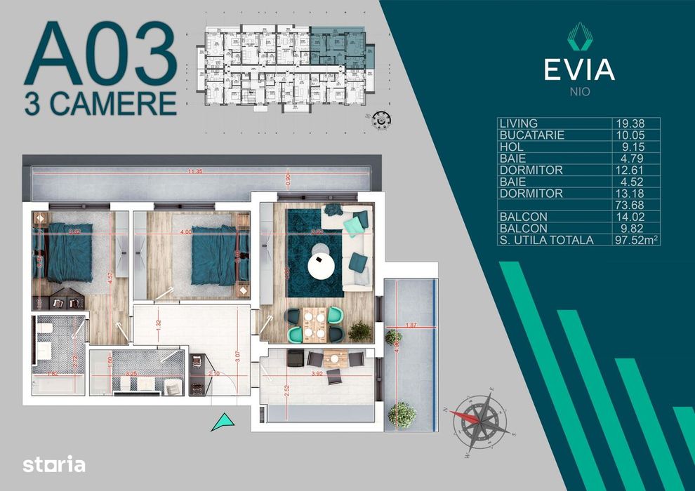Ap. 3Cam. In Bloc Premium Finalizat-Scoala Brauner. Proiect Evia!