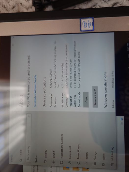 Panasonic CF20 intel I5-7Y57 8gb 256 GB  WLAN diagnoza,  - teste