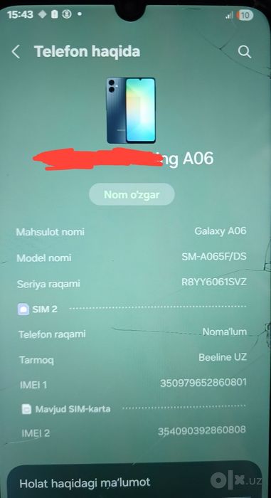 Samsung A 06 holati ideal. Aybi yuq.Karobkasi yuq. A