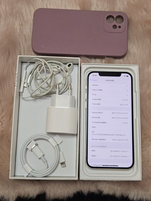 Iphone 12, 64GB culoare alba  stare bună