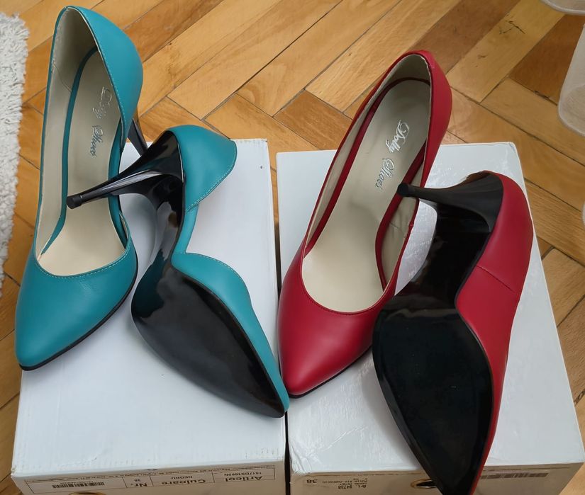 Pantofi stiletto noi piele naturala