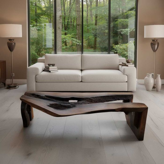 Masa de cafea spectaculoasa lemn masiv de Nuc sculptat manual - Lux