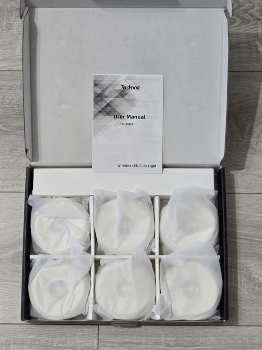 Set 6 lămpi Puck LED sub dulap, reîncărcabile + telecomandă – Albe