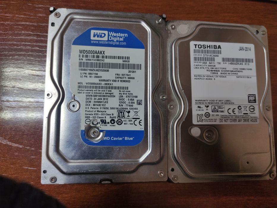 Продам жёсткий диск WD500, TOSHIBA 500GB