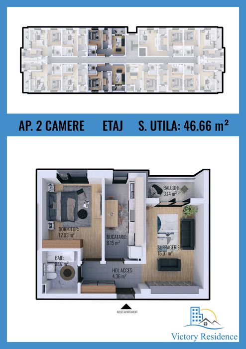 2 camere, Victory Residence, Militari, Rezervelor 65, Predare la cheie