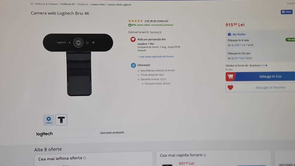 Logitech BRIO Webcam 4K UltraHD Video&HDR Videochat,Gaming,Streaming